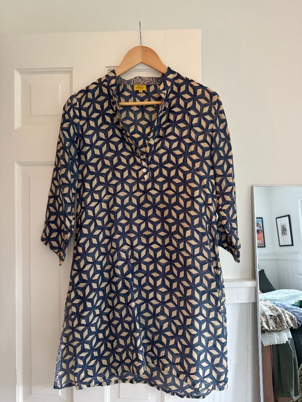 Roberta Roller Rabbit Blue Geometric Tunic Beach Cover Up Size S